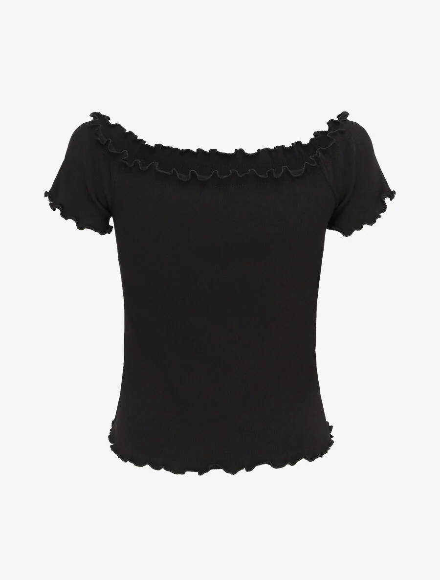 Top slank eenkleurig Bardot - zwart - Image 2