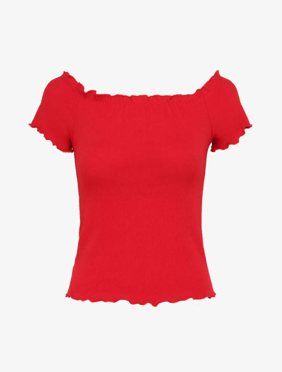 Top slank eenkleurig Bardot - Rood