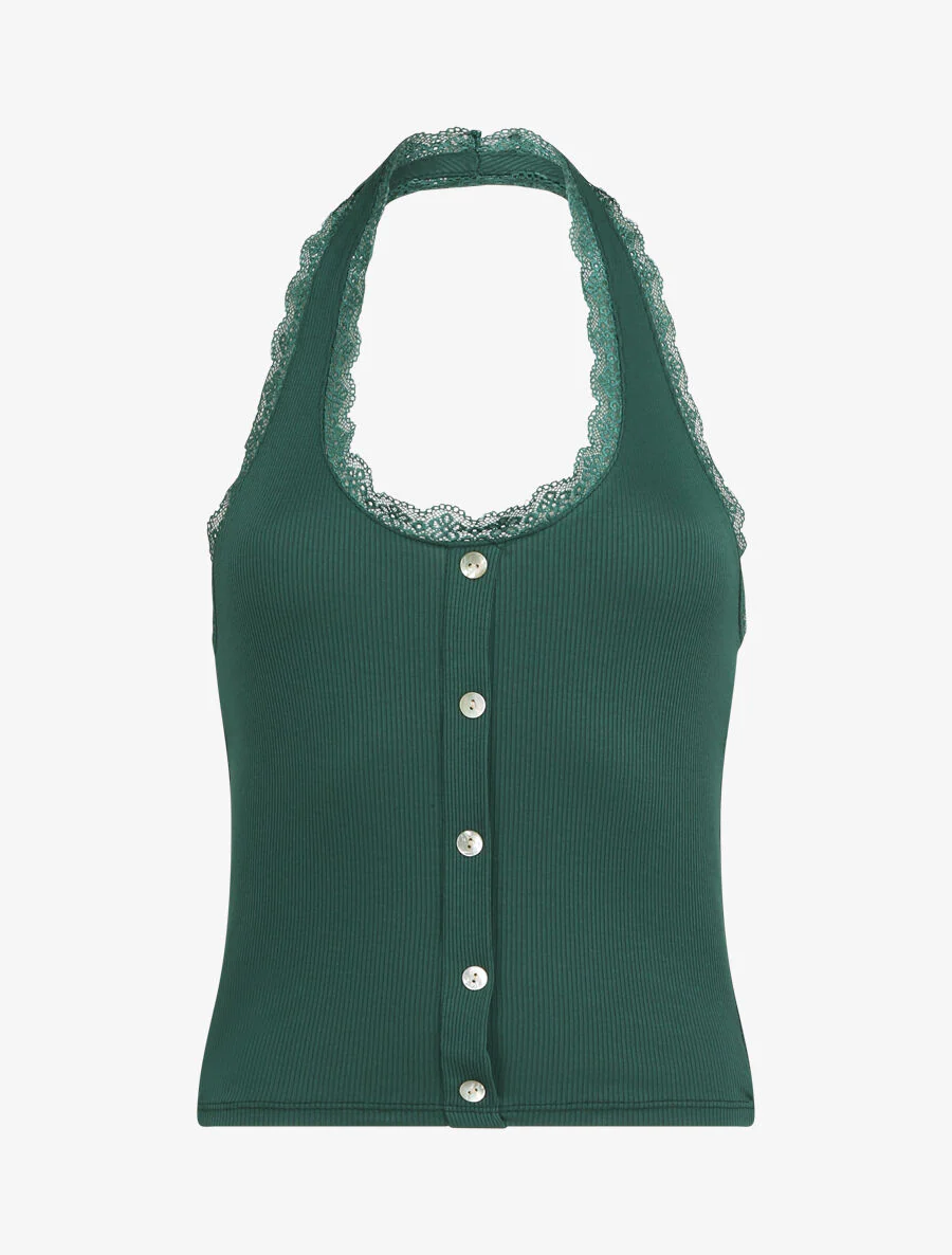 Top slank strapless en kant - Donkergroen