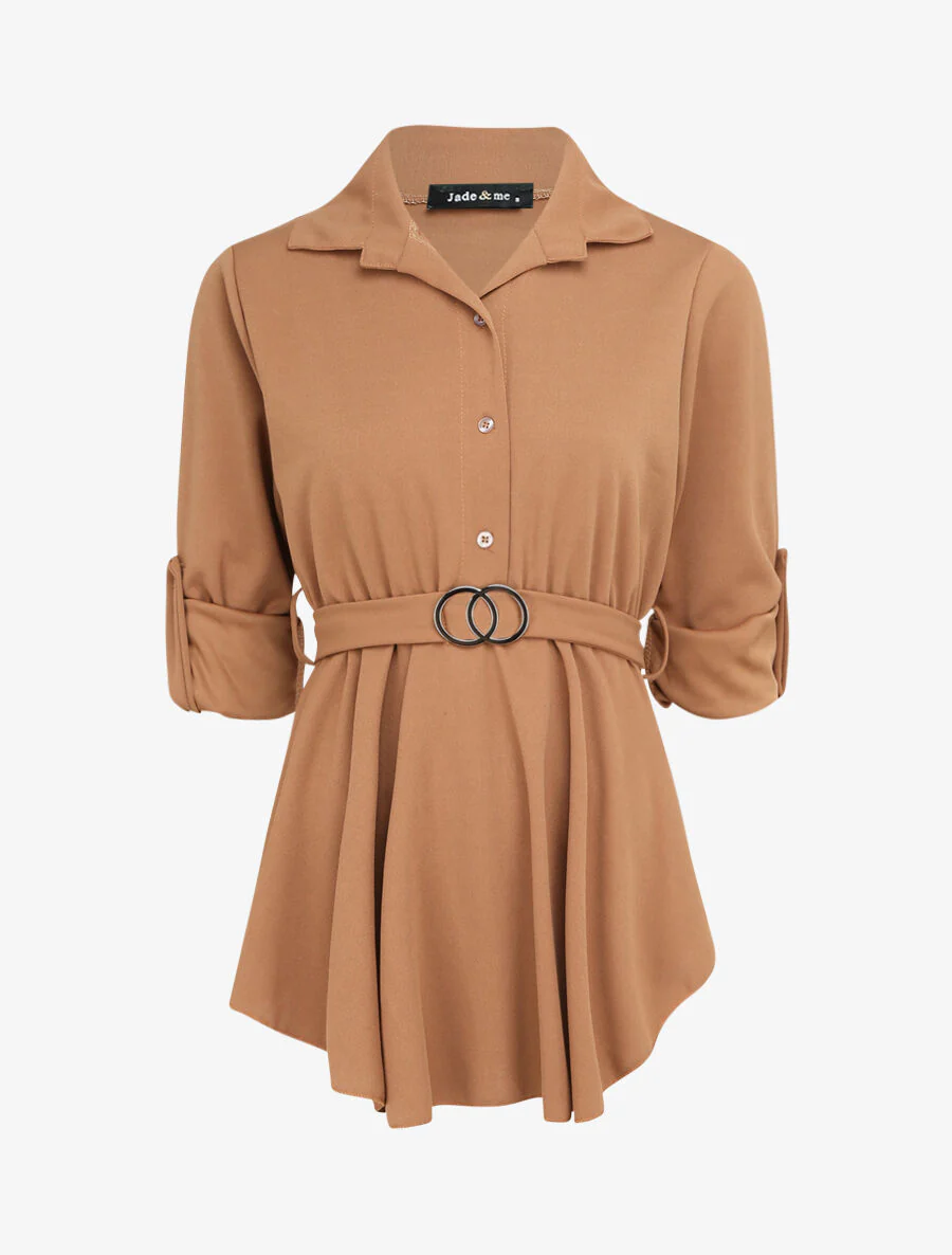 Top stijl blouse met getailleerde taille - Camel