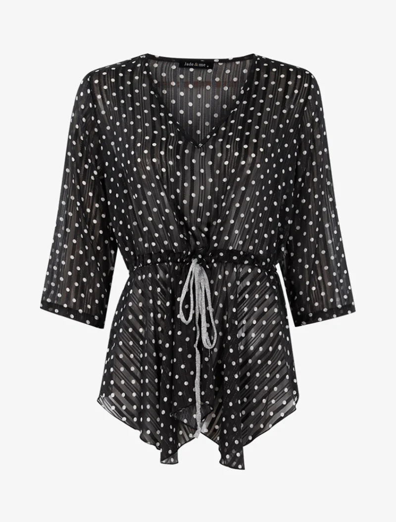 Top tuniekstijl met stippenprint - zwart/wit