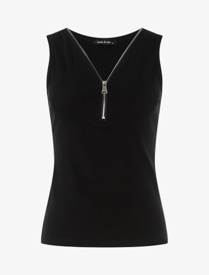 Top stretch met ritssluiting bij de hals - zwart