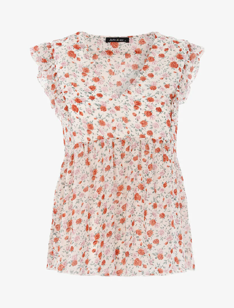 Transparante bloemen top - beige