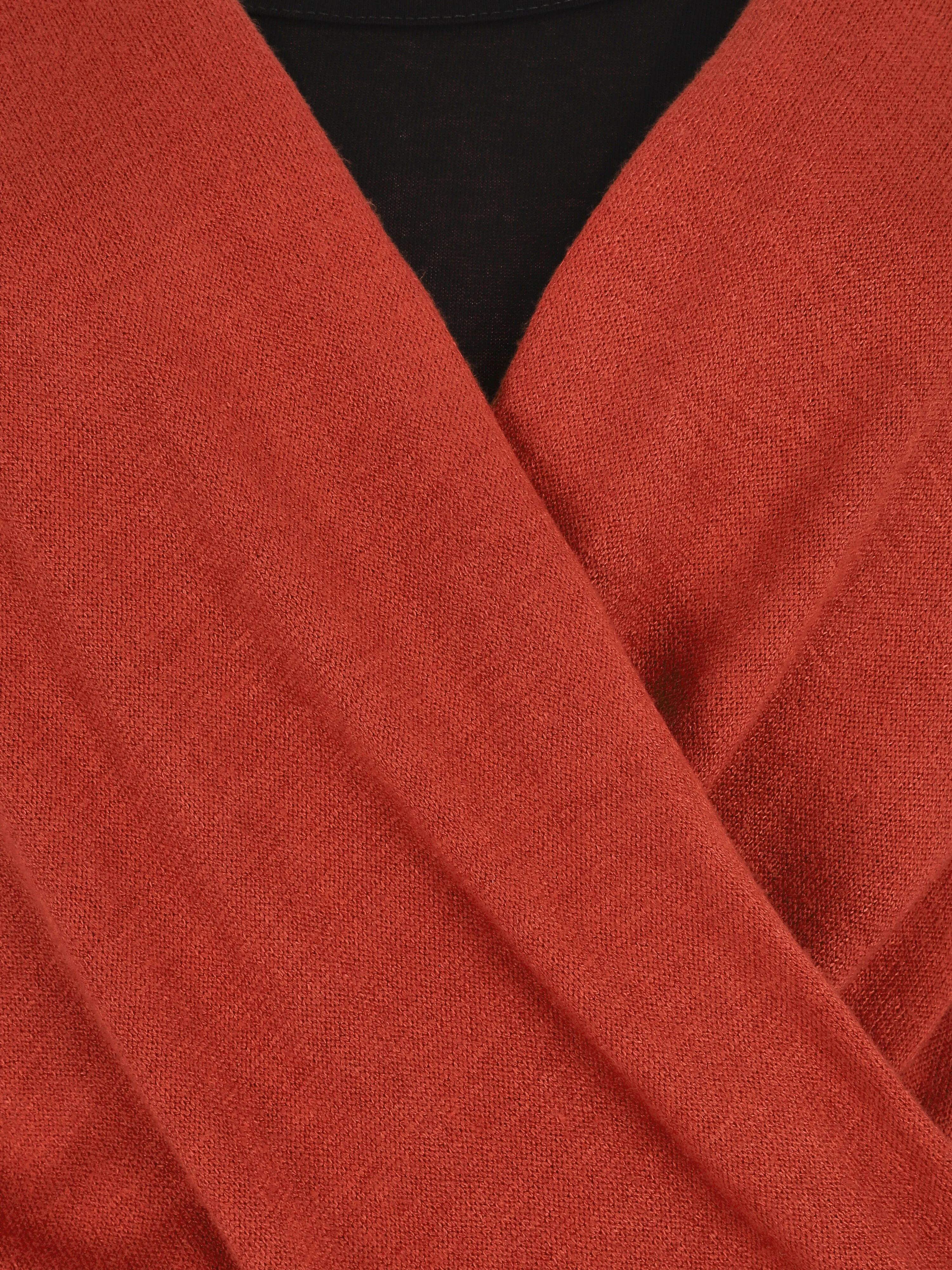 Tweekleurige top met lange mouwen en gekruist effect - Rood - Image 3
