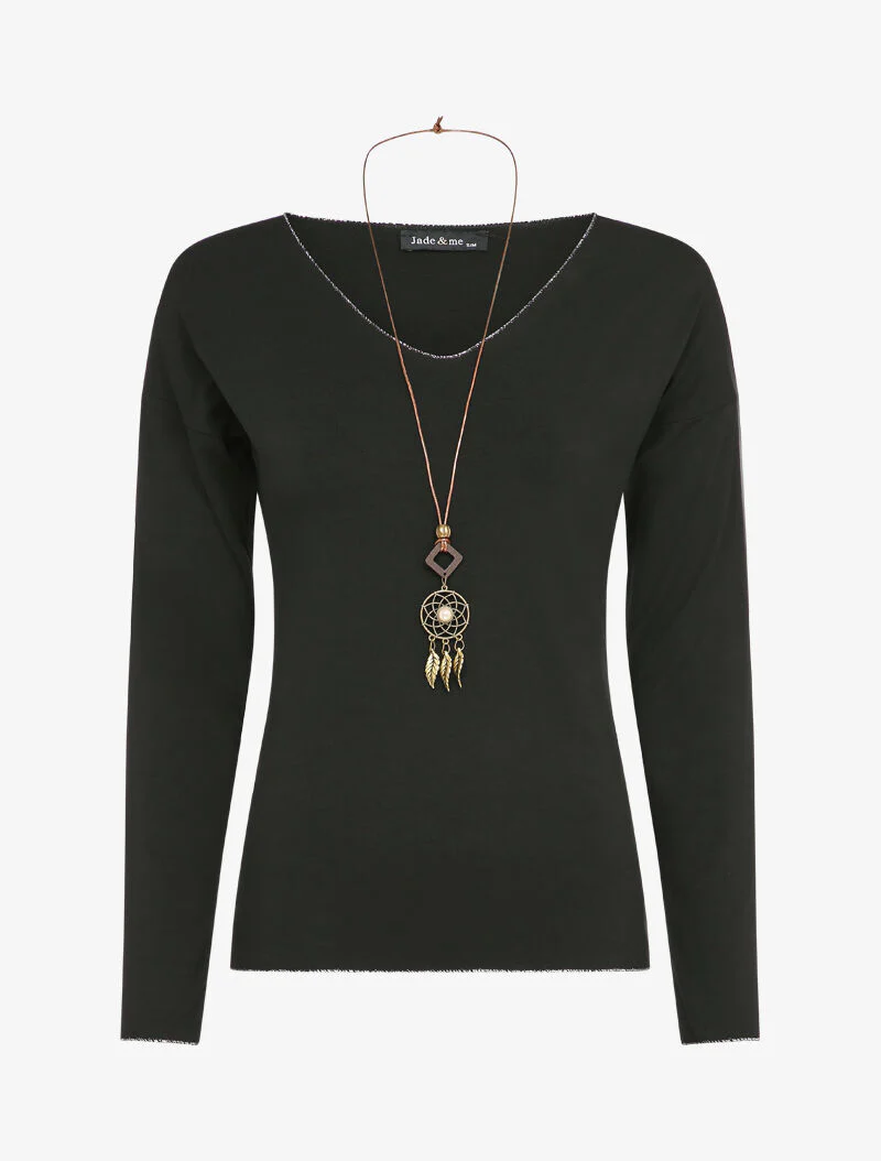 Top met iriserende biezen - Zwart