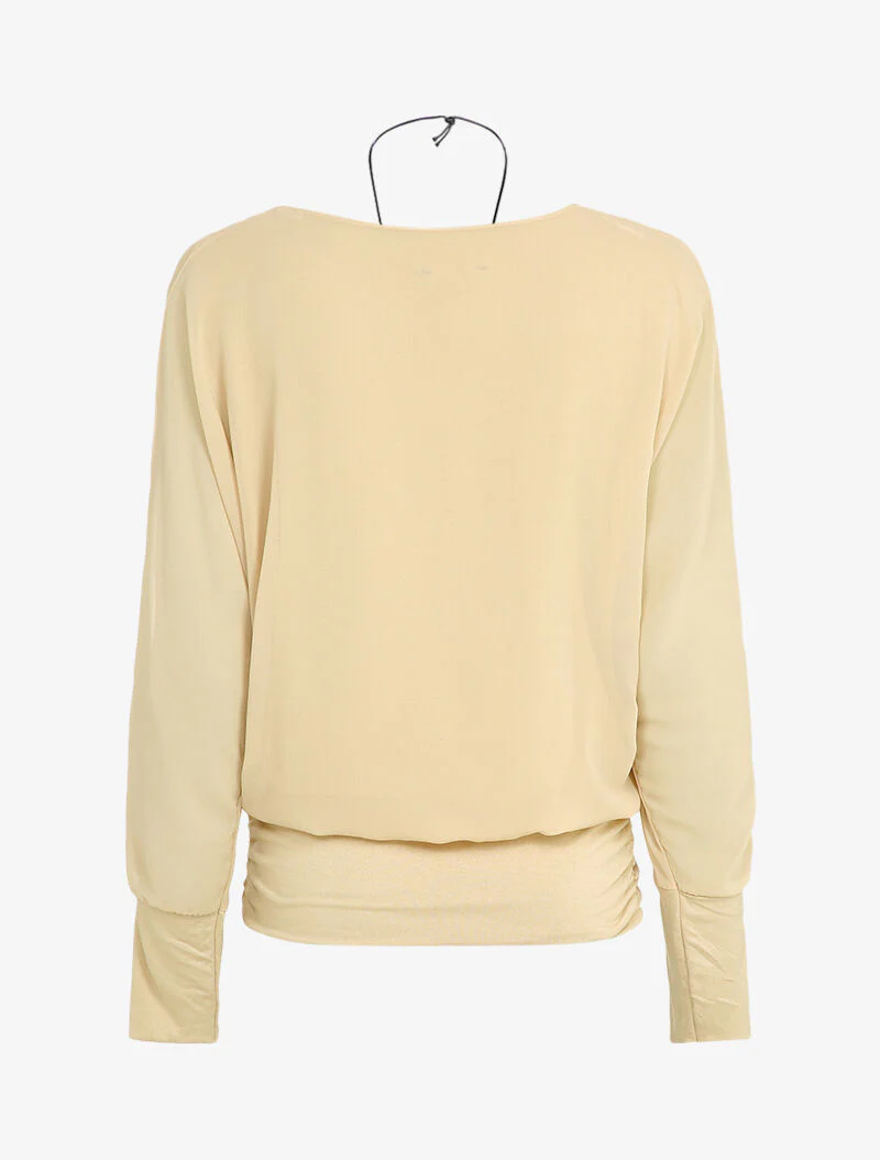 Top van twee materialen met watervalhals - Beige - Image 2