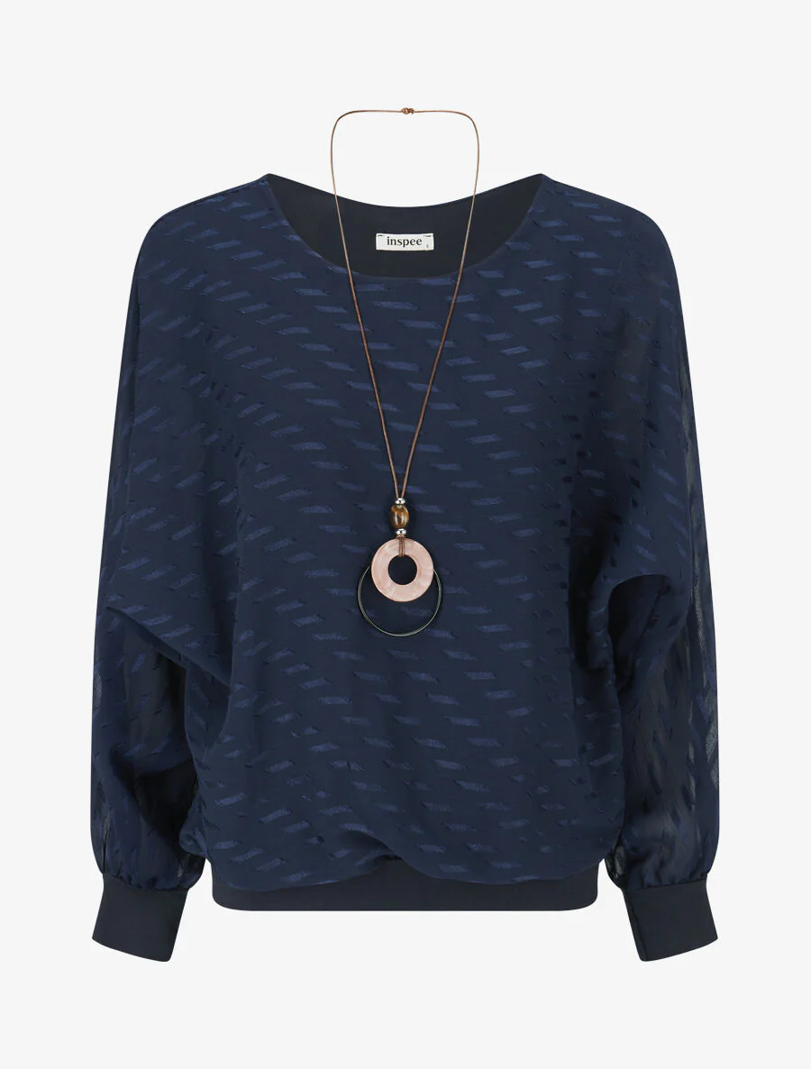 Top van voile met geometrisch patroon - Donkerblauw