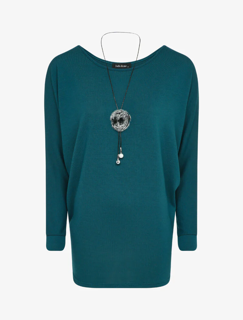 Dolmanmouw top met ronde hals - Blauwgroen