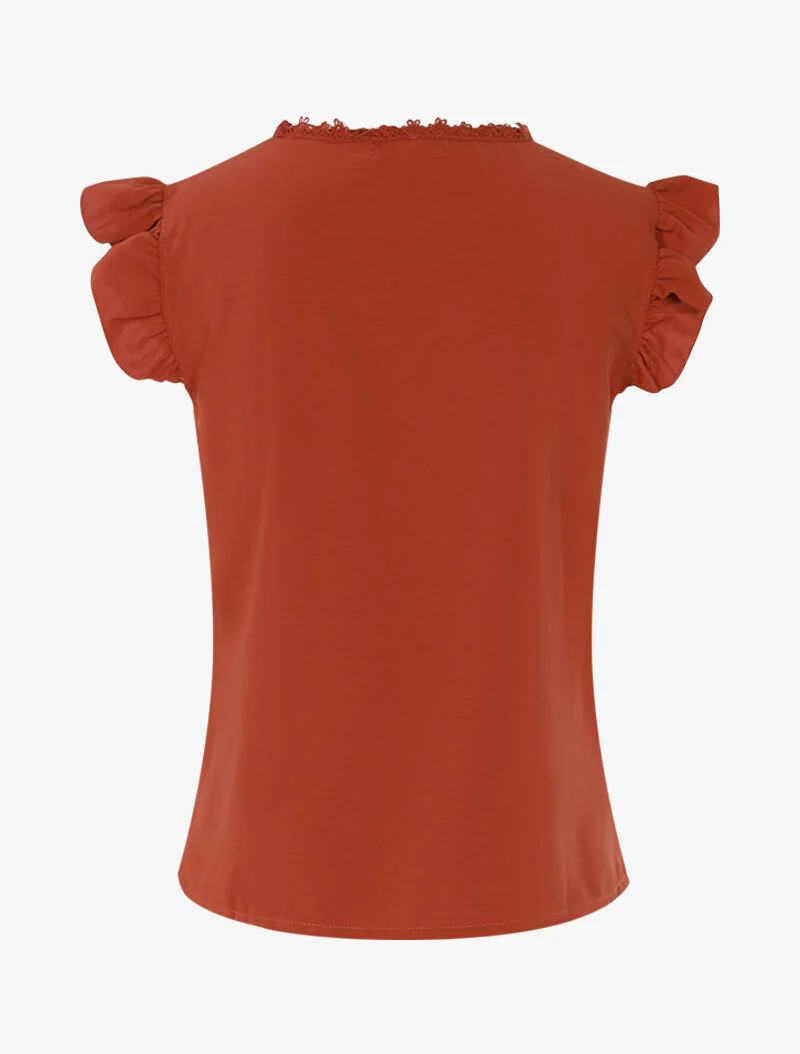 Vloeiende top met opengewerkte haakdetails - oranje - Image 2