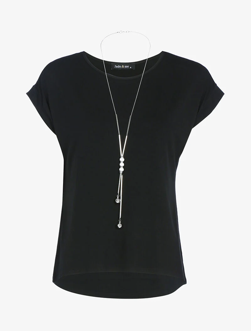 Vloeiende top met ketting - zwart