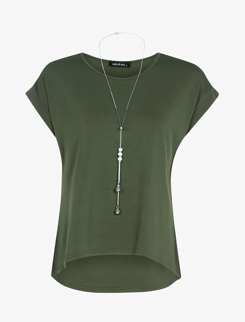 Vloeiende top met ketting - kaki