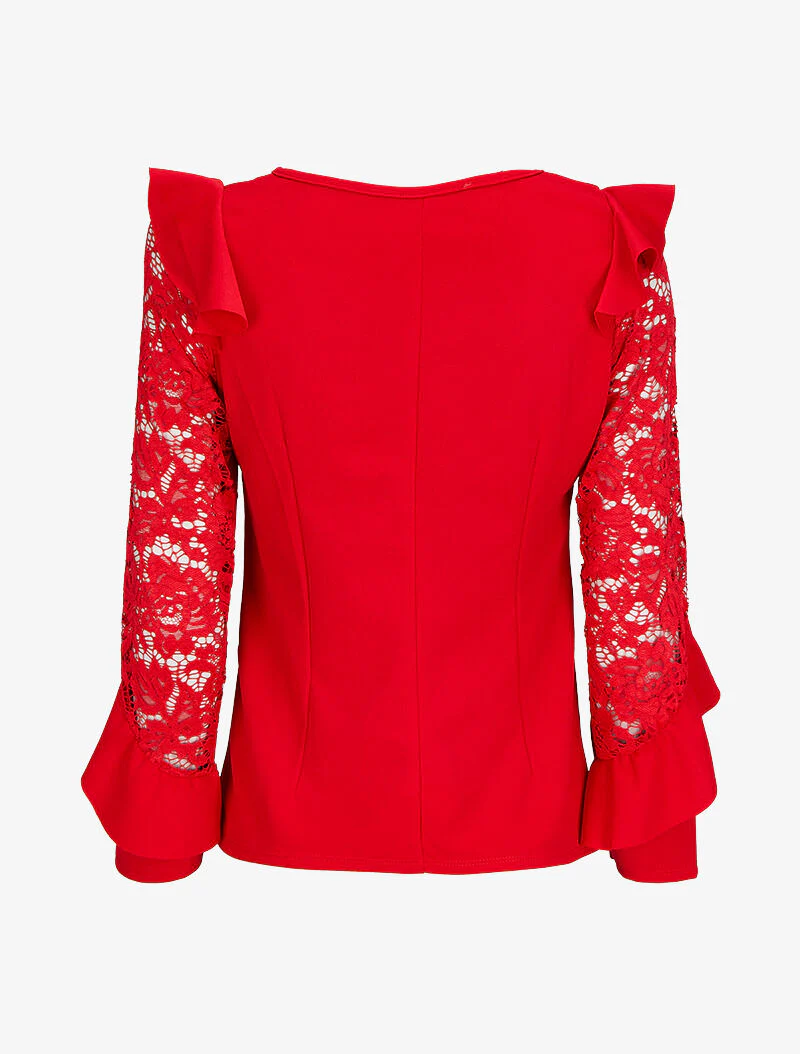 Kanten mouwloze top - Rood - Image 2