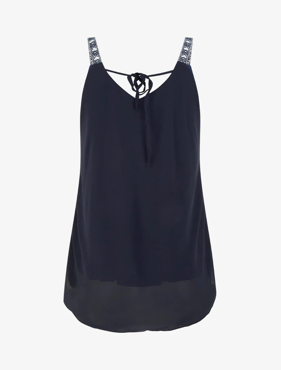 Topje van voile met hartjesmotief en bandjes - Marine - Image 2