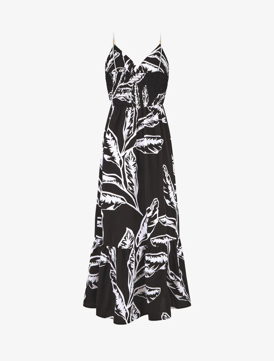 Touwjesjurk met grote bladerenprint - zwart - Image 2