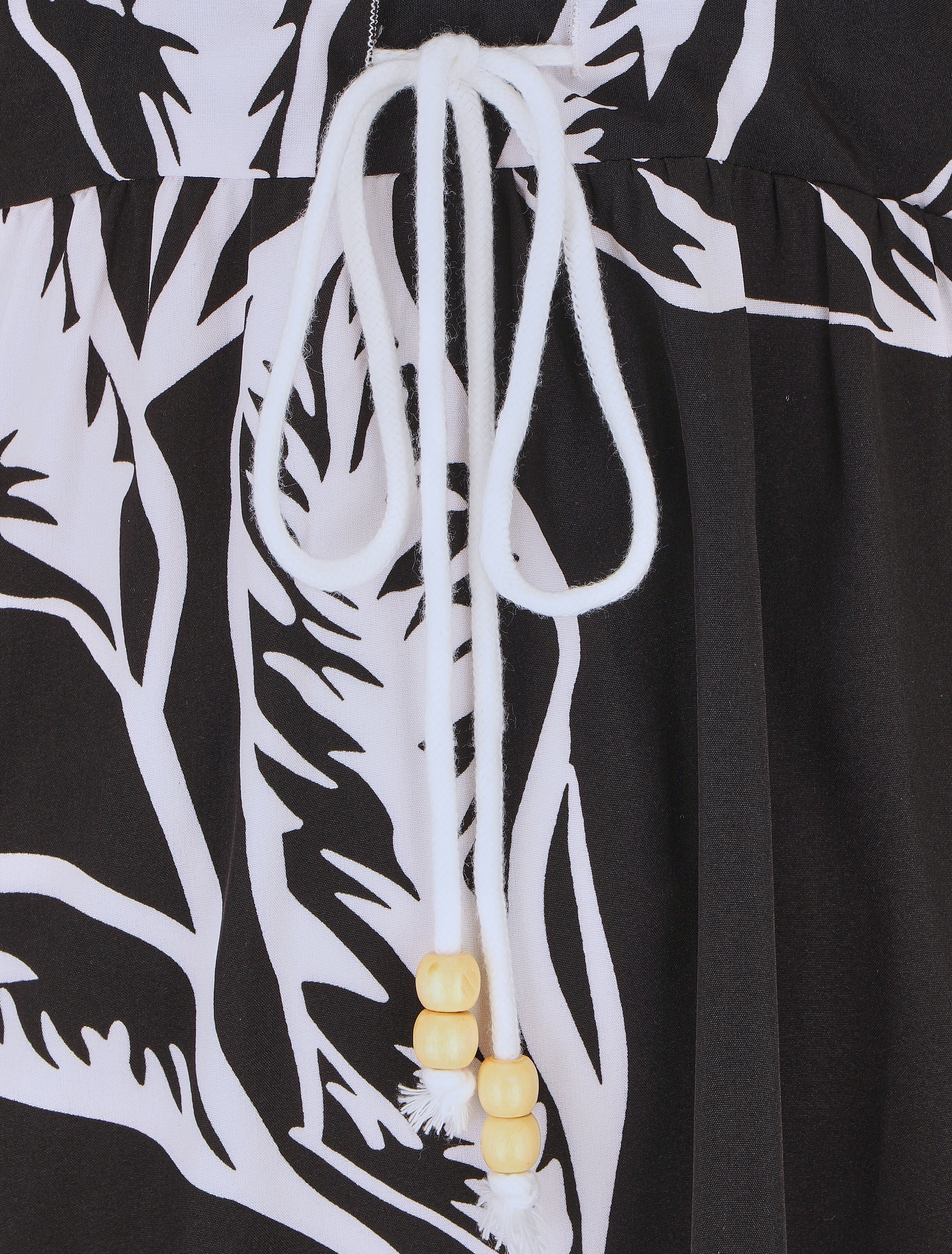 Touwjesjurk met grote bladerenprint - zwart - Image 3