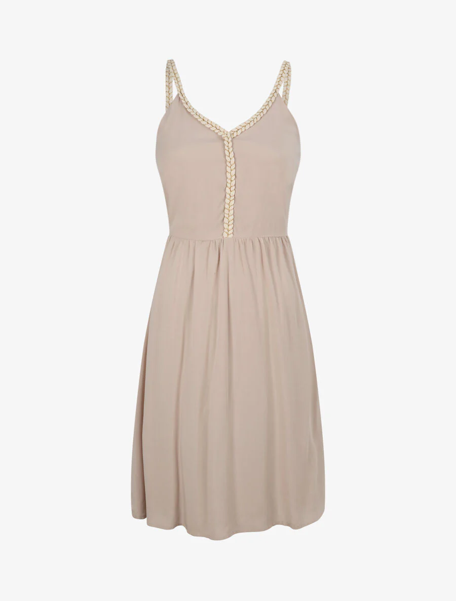 Touwstijl schouderbandjes jurk - Beige