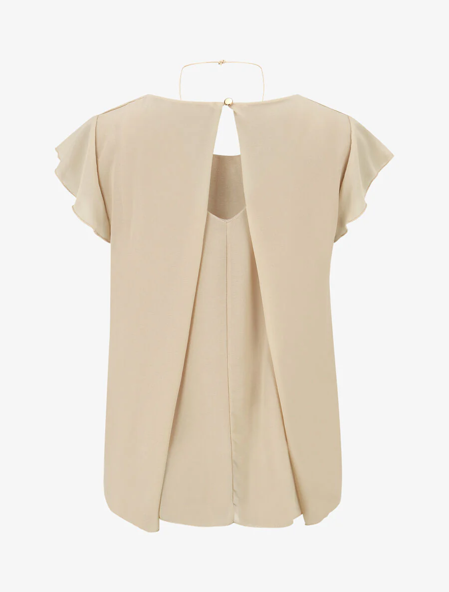 Transparante voile blouse met ruches aan de mouwen - Beige - Image 2