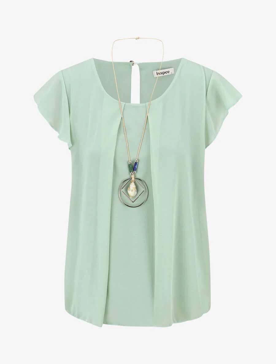 Transparante voile blouse met ruches aan de mouwen - watergroen