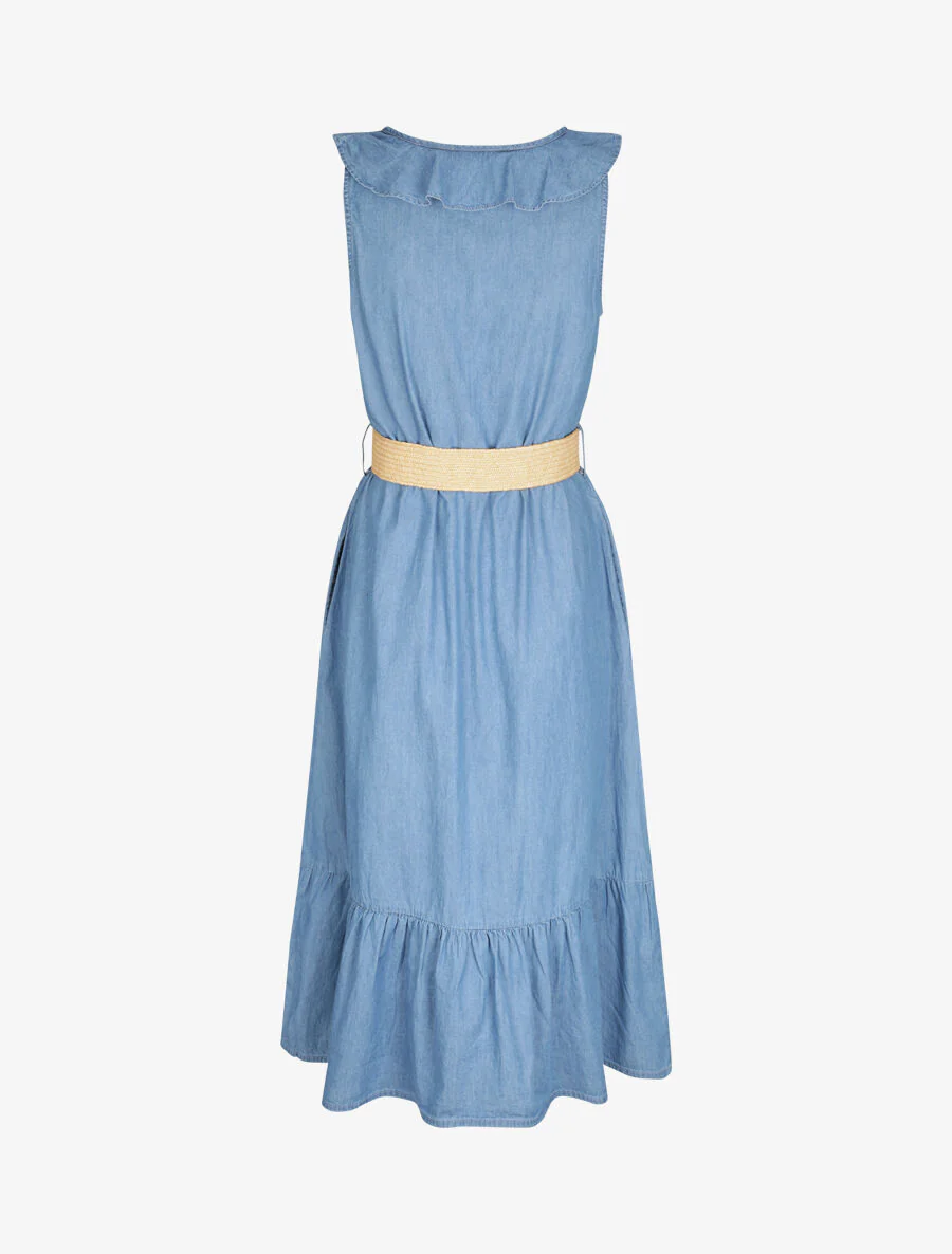 A-lijn jurk in denim met volantkraag - Blauw - Image 2
