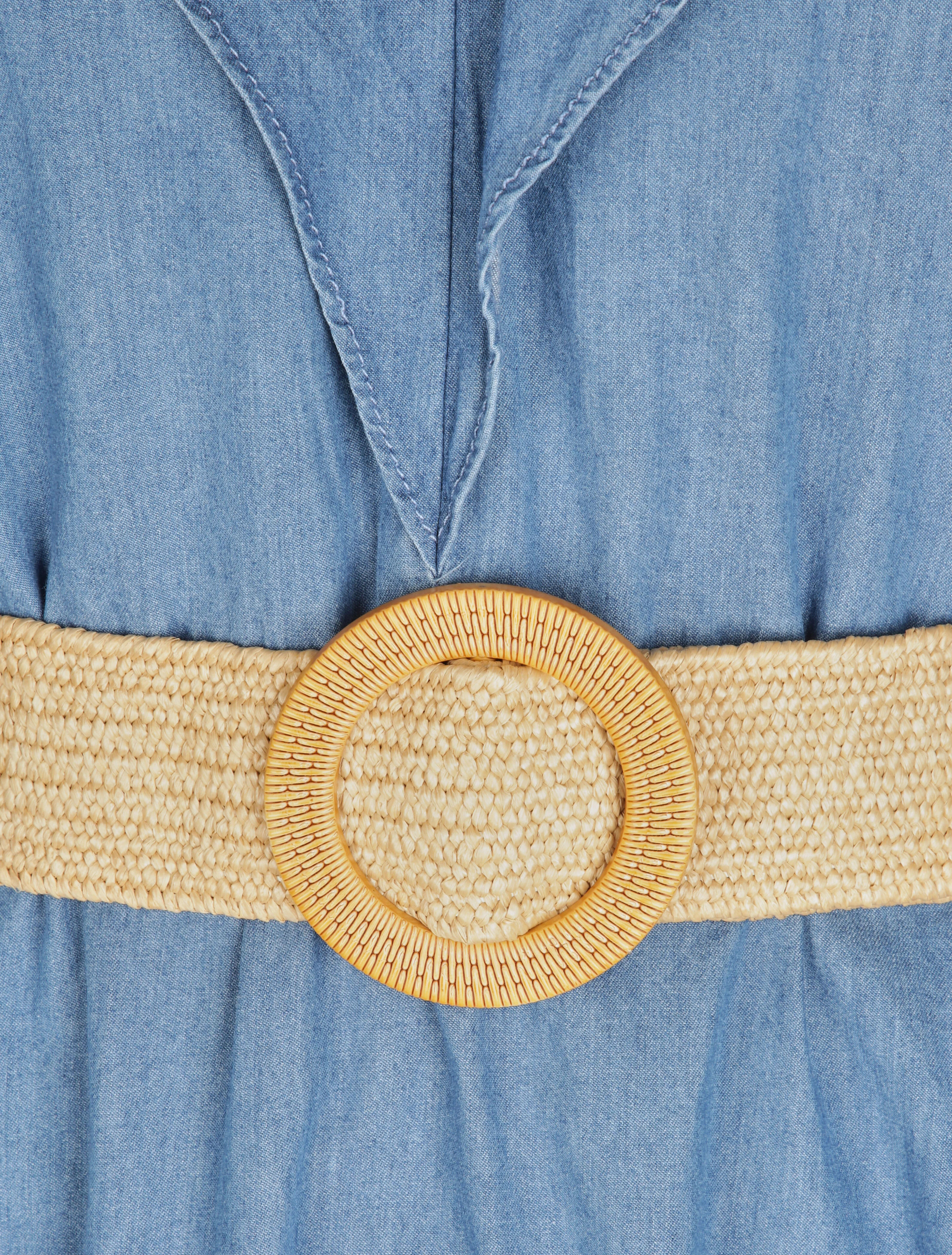 A-lijn jurk in denim met volantkraag - Blauw - Image 3