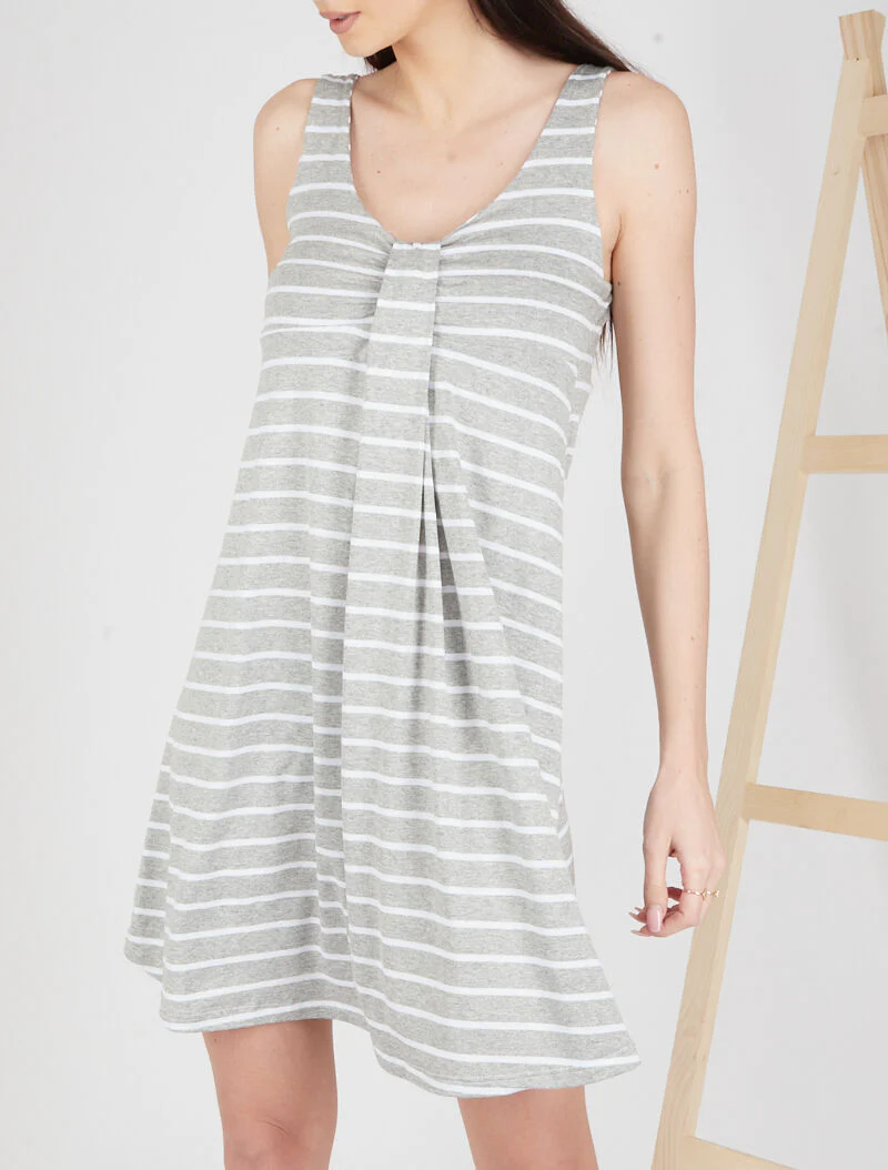 Trapeze jurk in marinestijl - lichtgrijs