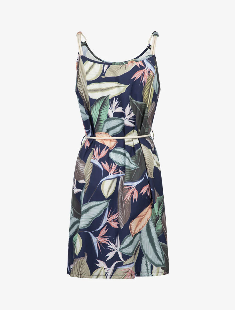Trapeze jurk met bladerenprint - marine - Image 2