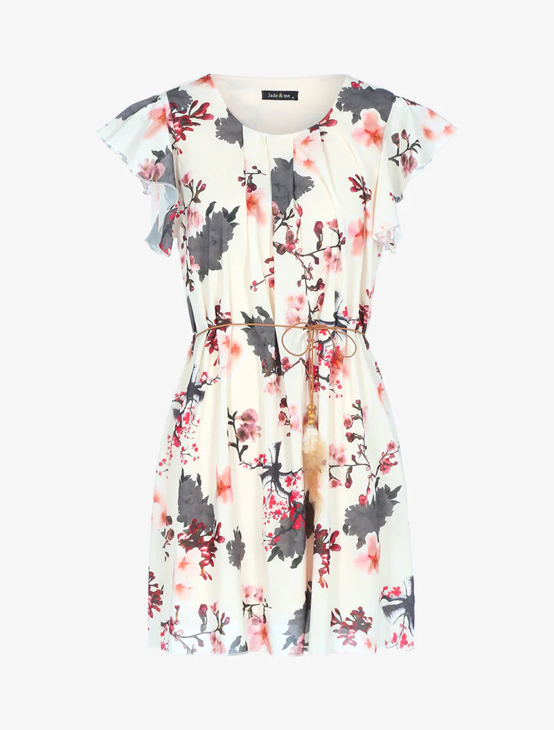 A-lijn jurk met bloemenprint - beige