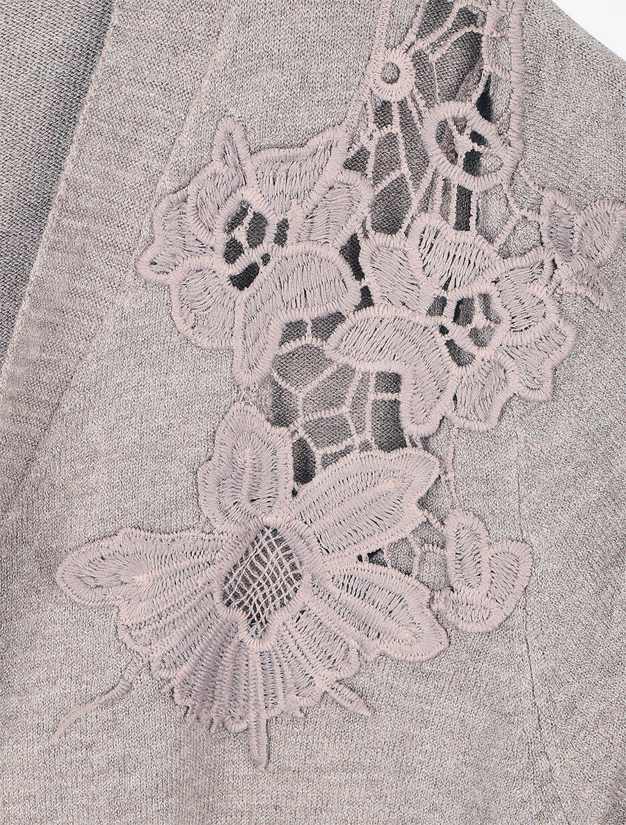 Cache-coeur trui met kanten detail - Taupe - Image 3
