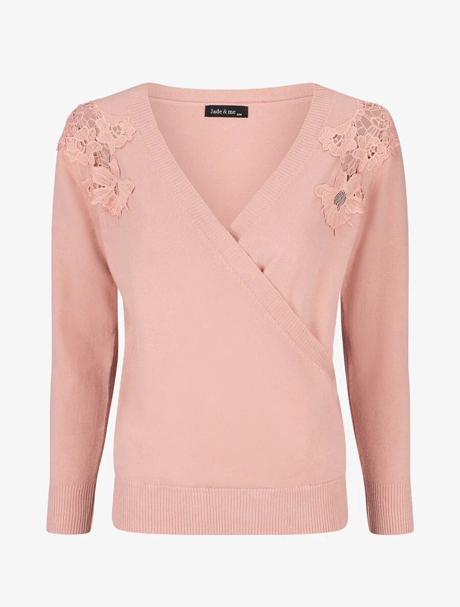 Cache-coeur trui met kanten detail - Roze