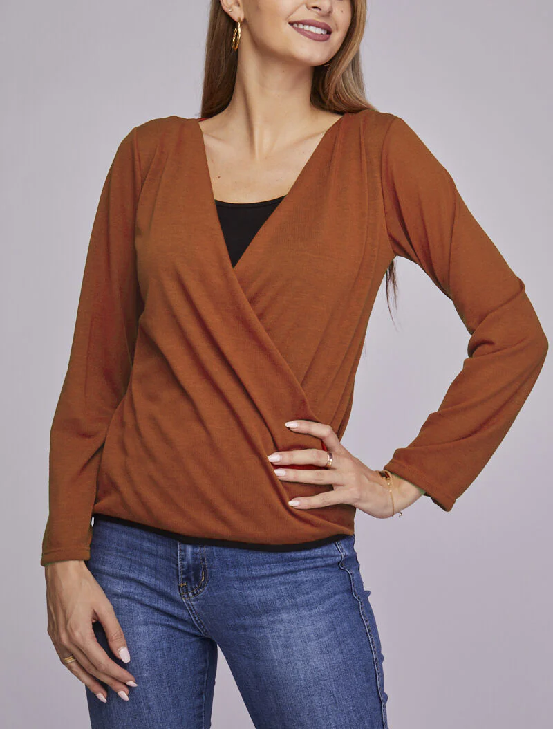 Pull met overlay en cache-coeur kraag - Oranje