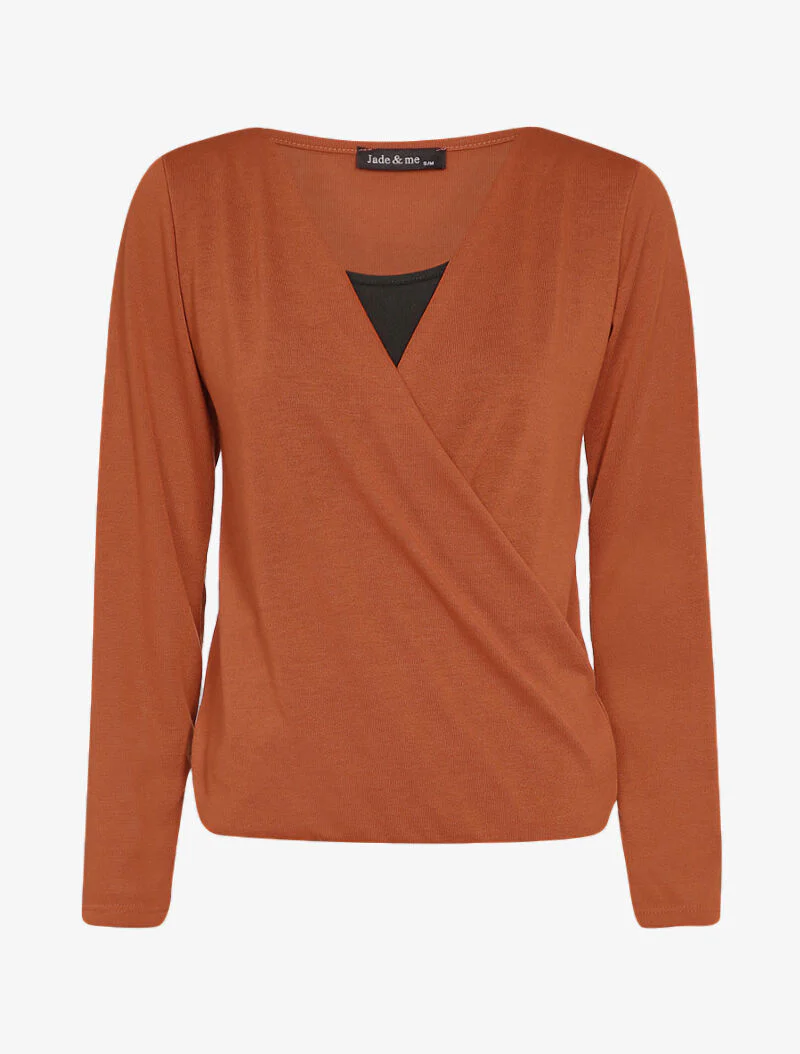 Pull met overlay en cache-coeur kraag - Oranje - Image 2