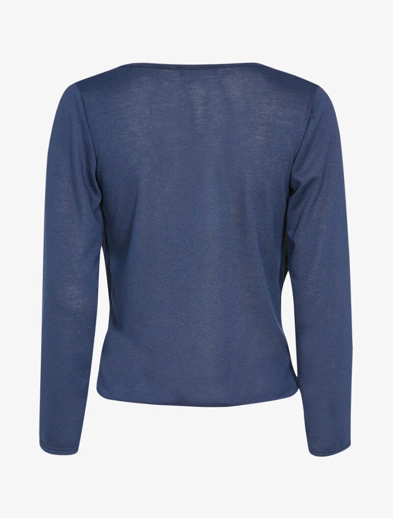 Fijngebreide trui met overlay en overslagkraag - Marineblauw - Image 3