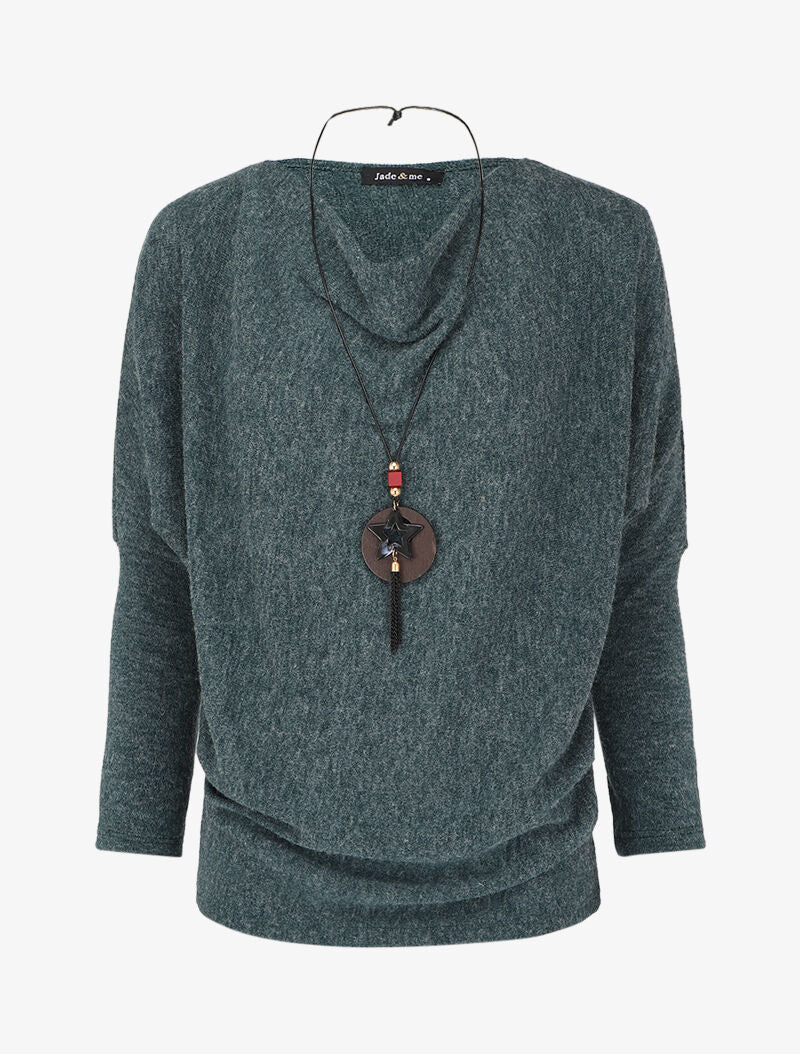 Cowl neck sweater with dolman sleeves - Smaragdgroen