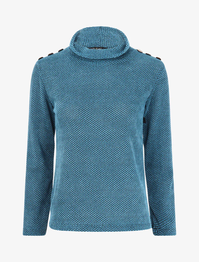 Getextureerde trui met opstaande kraag - Blauw