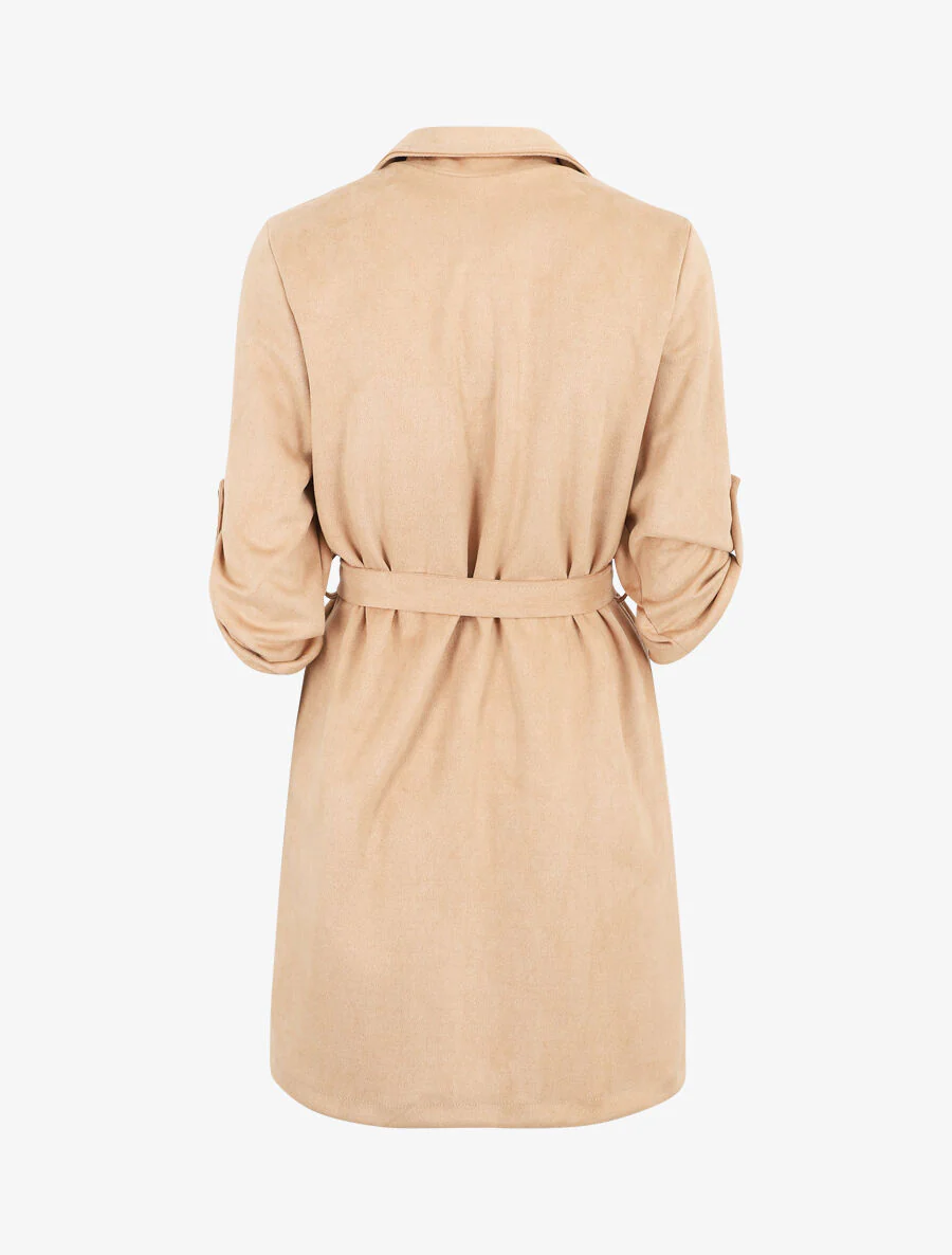 Trenchcoat met afneembare mouwen van suède - beige - Image 2