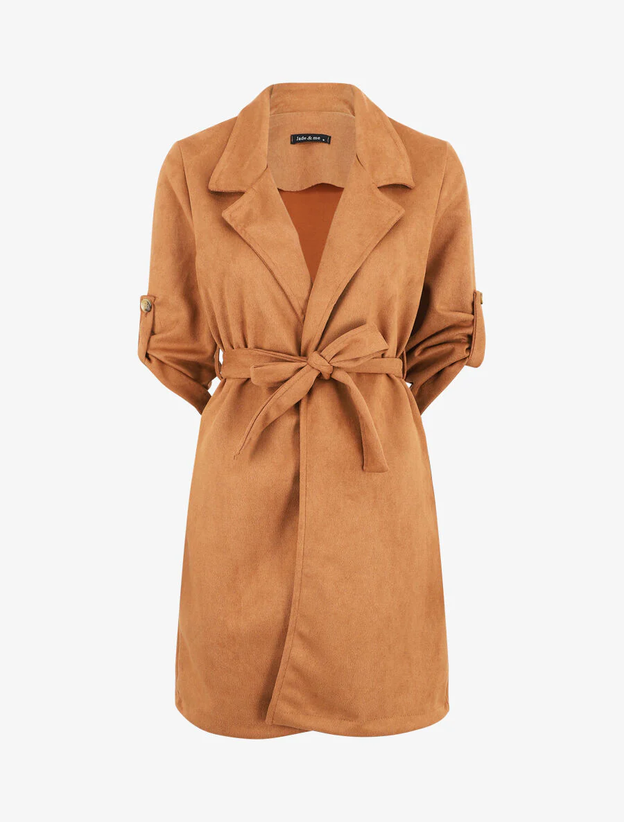 Trenchcoat met afneembare mouwen van suède - Kameel