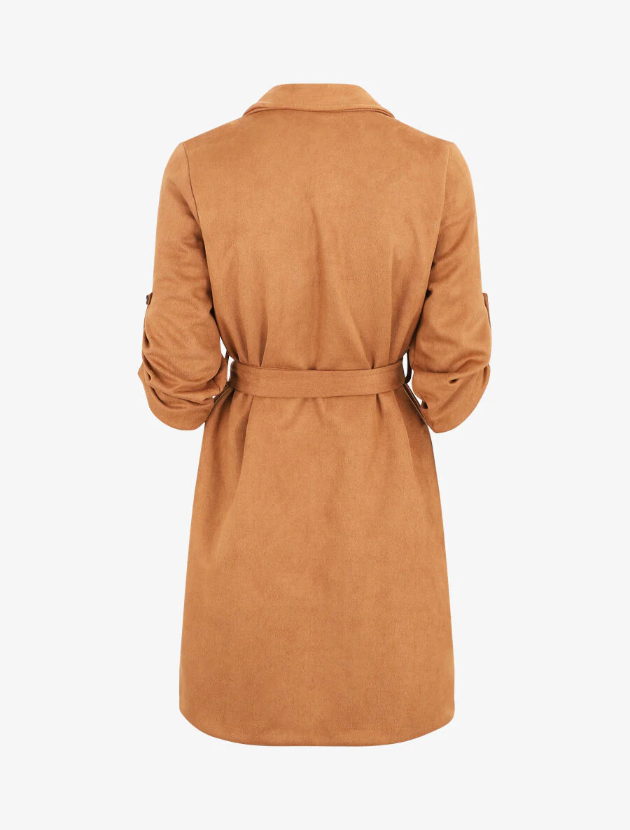 Trenchcoat met afneembare mouwen van suède - Kameel - Image 2