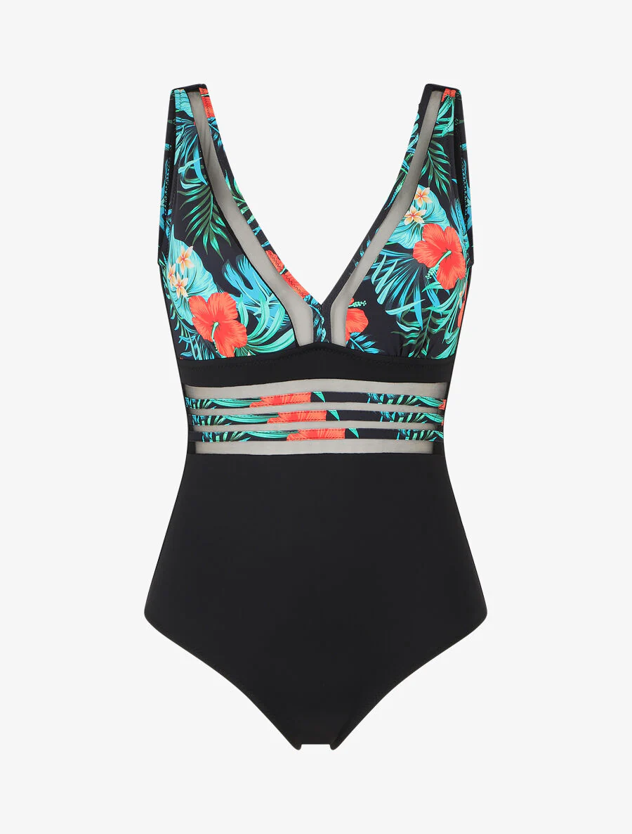 Tropisch badpak met tule bies - Zwart