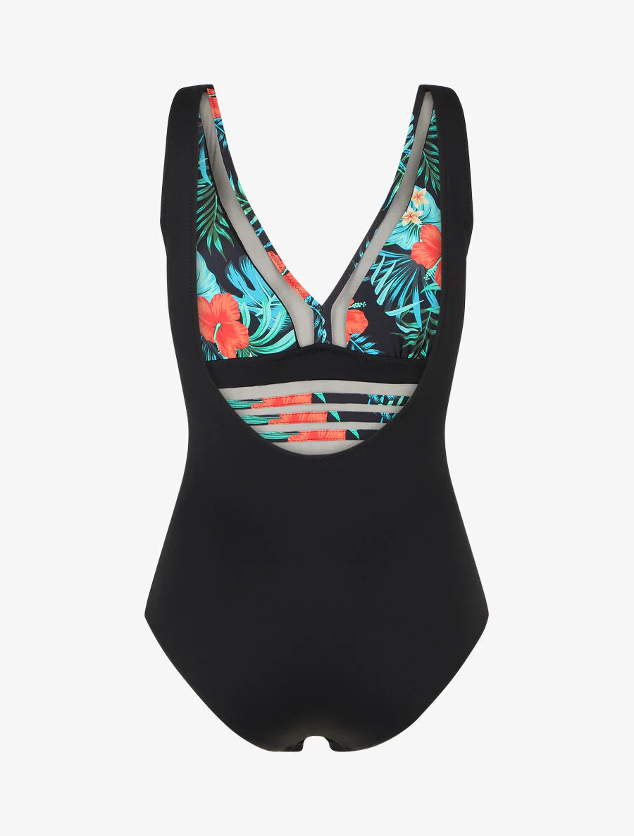 Tropisch badpak met tule bies - Zwart - Image 2