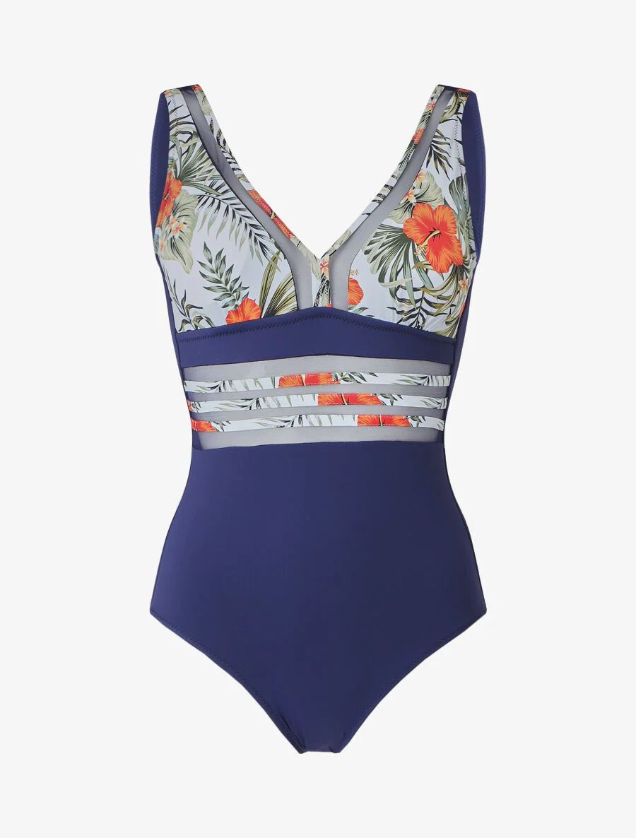 Tropisch badpak met tule bies - Wit