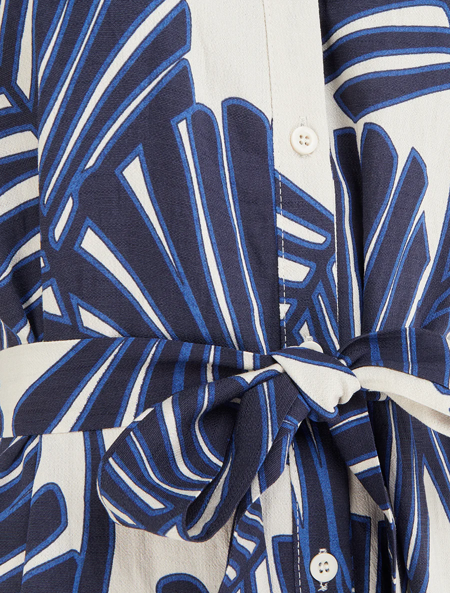 Tropisch bedrukt overhemdjurk met korte mouwen - Blauw - Image 3