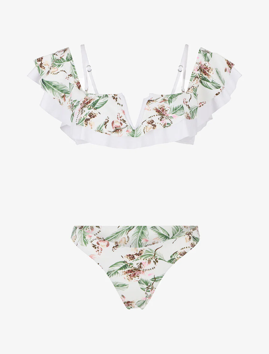Tropische bikini met franjes - Wit