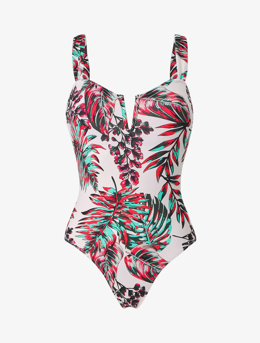 Tropische plantenprint badpak - Wit