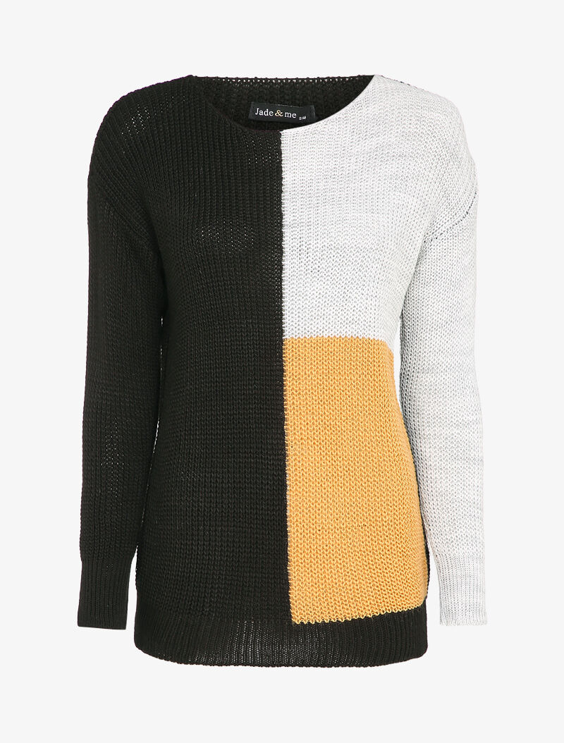 Trui met ronde hals in drie kleuren - Zwart