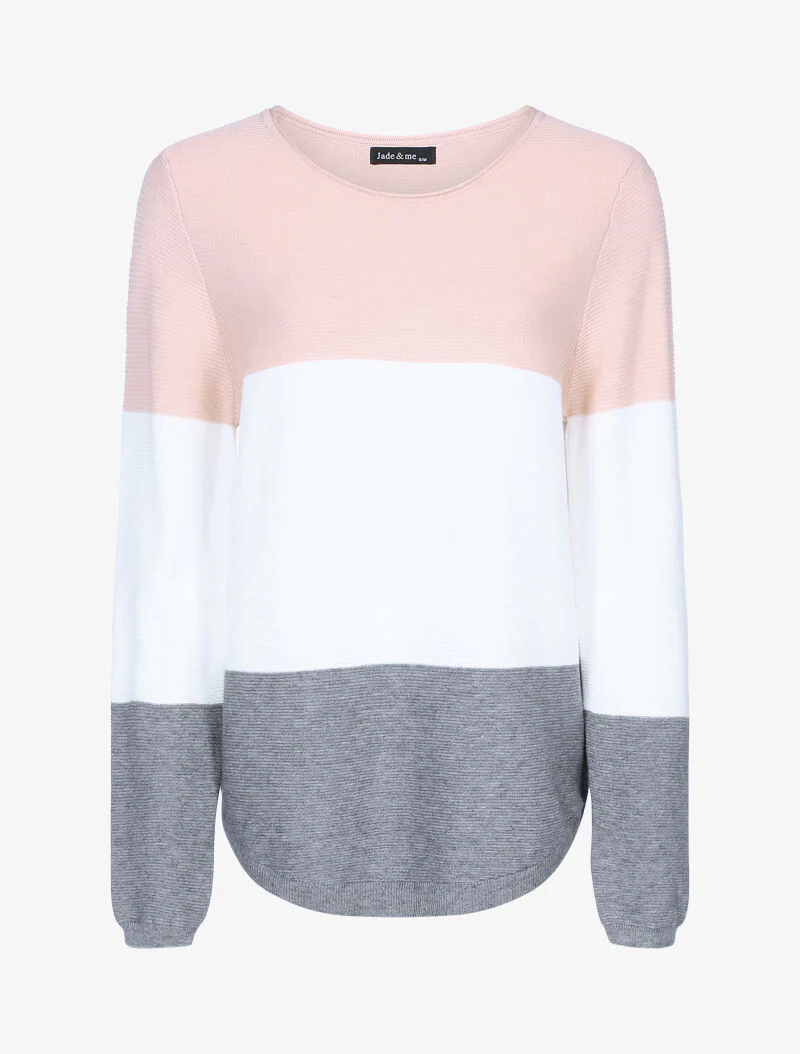 Gebreide trui in drie kleuren - roze/ecru/donkergrijs