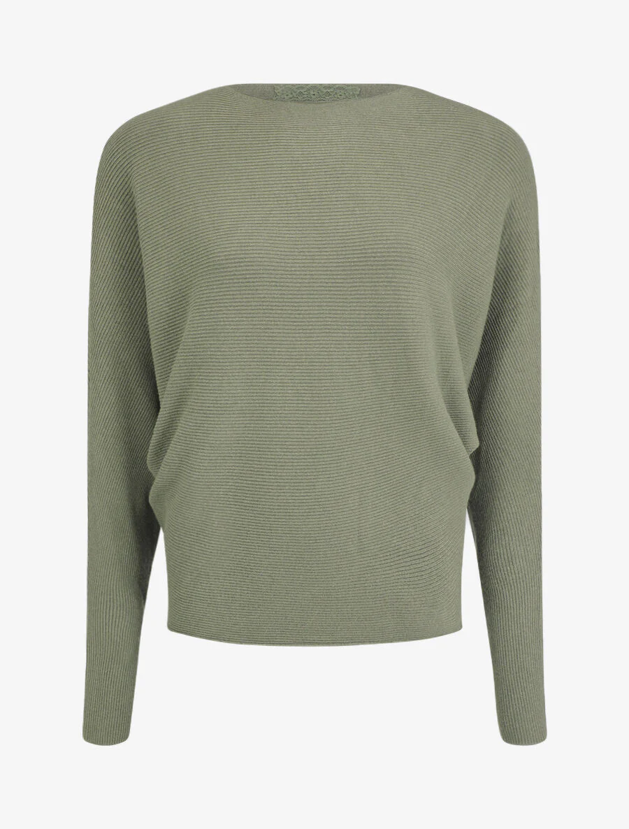 Trui in loose fit met ronde hals - Kakigroen