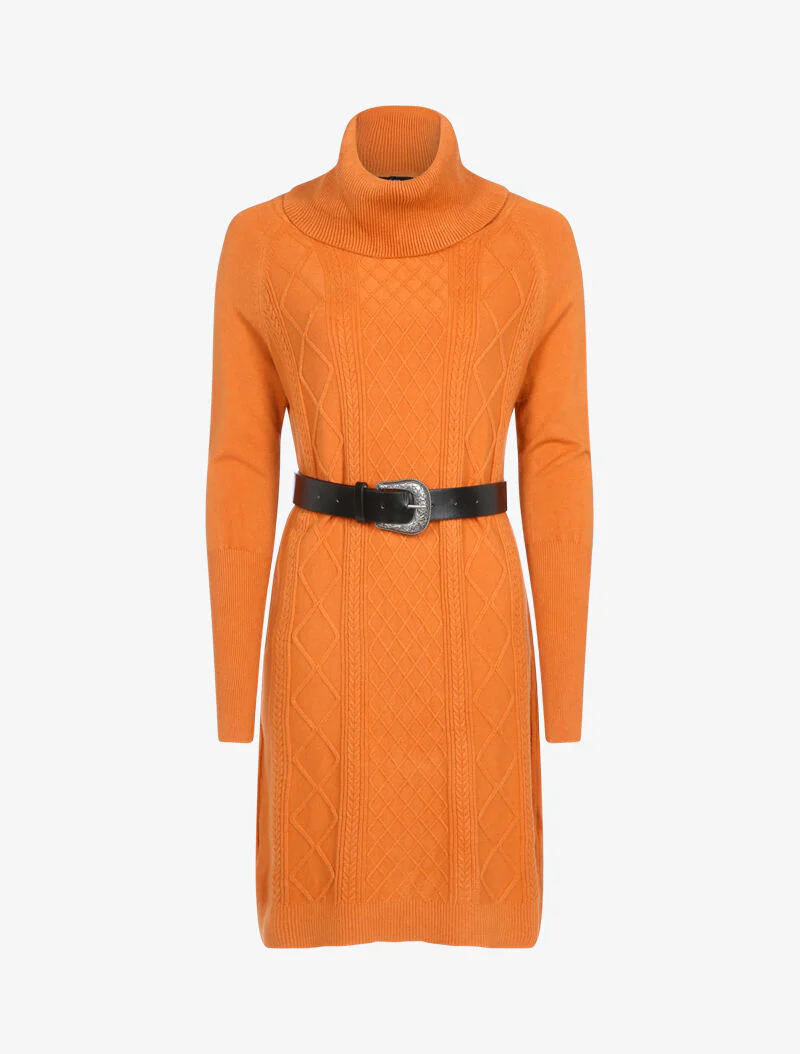 Trui jurk met bischopmouwen en geometrische details - roest - Image 2