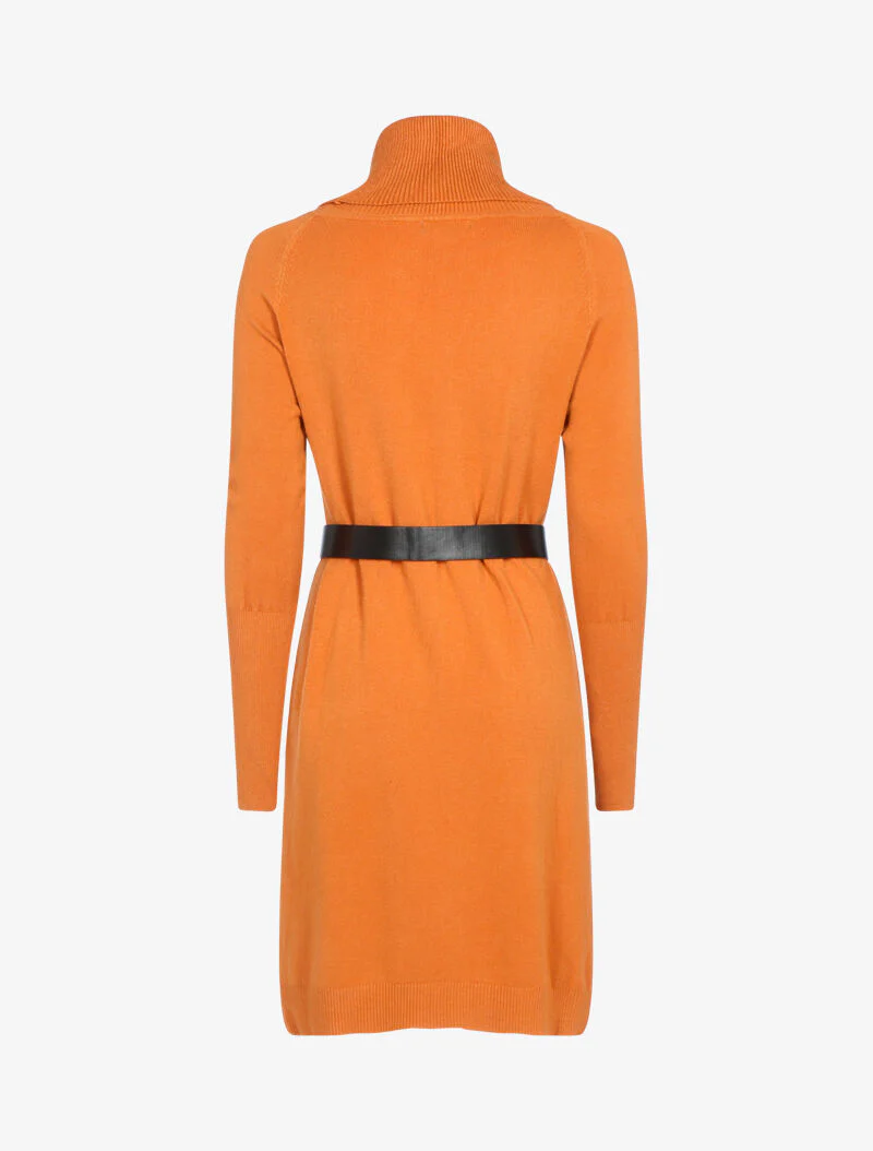 Trui jurk met bischopmouwen en geometrische details - roest - Image 3
