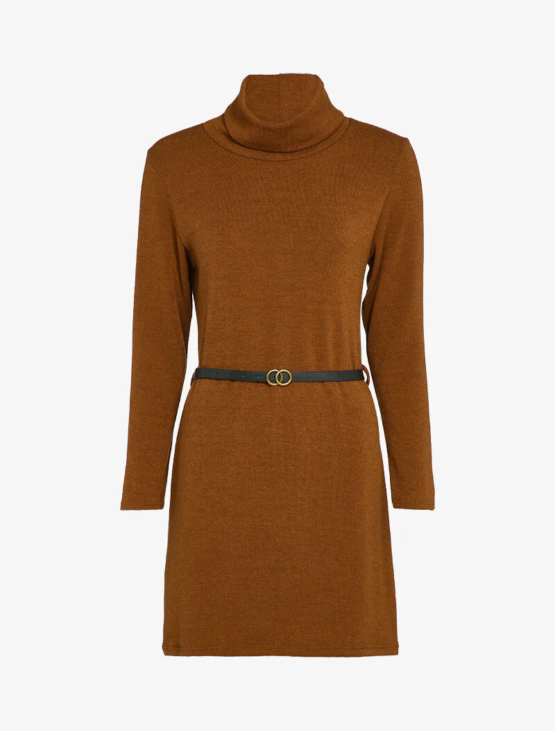 Coltrui jurk met riem - Bruin
