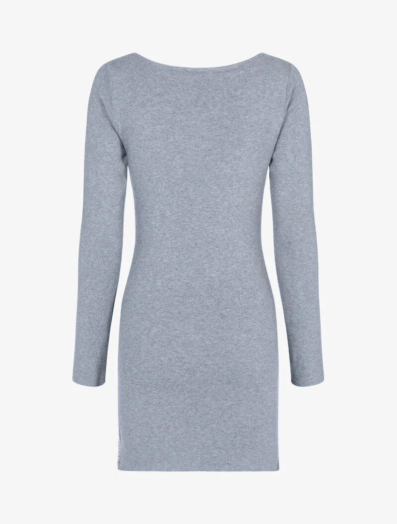 Trui jurk met rits met strass en kant - lichtgrijs - Image 2